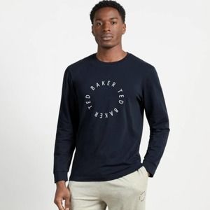 TED BAKER LONDON Graphic Branded Long Sleeve Shirt Casual Loungewear Navy M